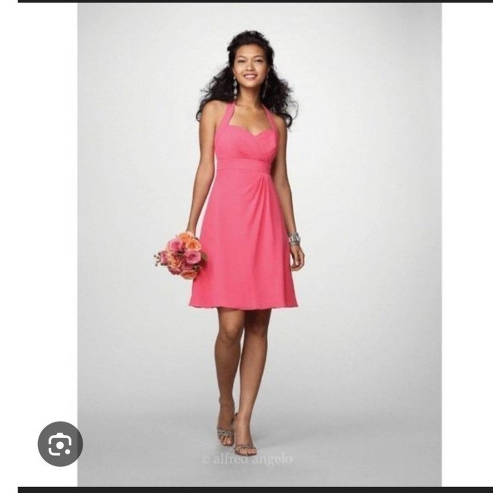 Alfred Angelo‎ Pink Fuchsia Halter Pleated Chiffon Formal Bridesmaid Dress